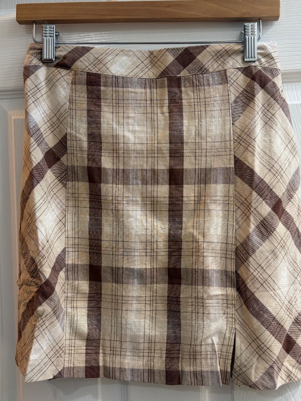 New Promesa Plaid Brown Elastic Waist Skirt 100% Cotton Size Medium Lightweight - Picture 3 of 4